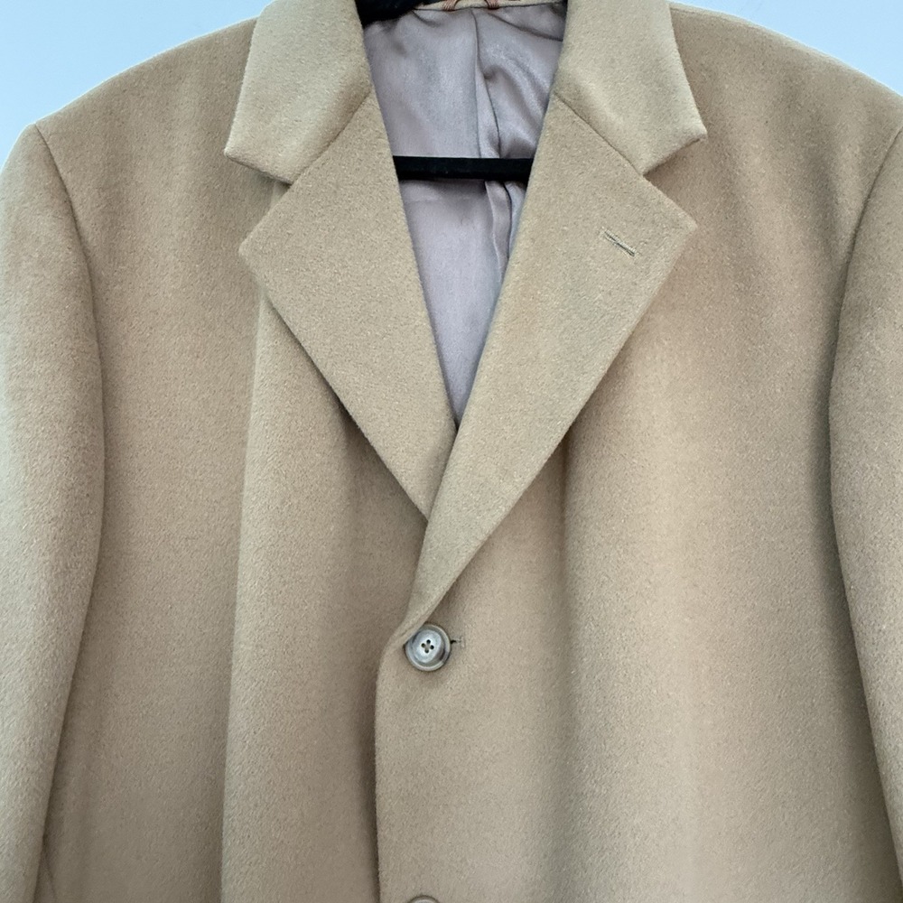 Vintage Stafford Camel Long Overcoat Men's 44R Business Professional 90s - Picture 3 of 13
